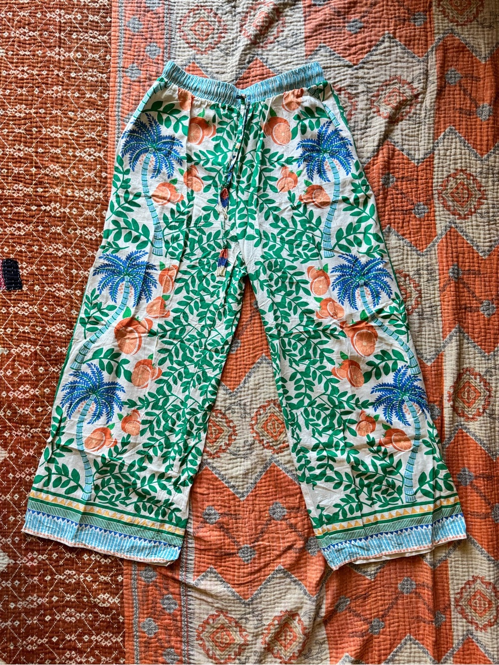 C&C CALIFORNIA - Tropical Print Wide Leg Linen Pants